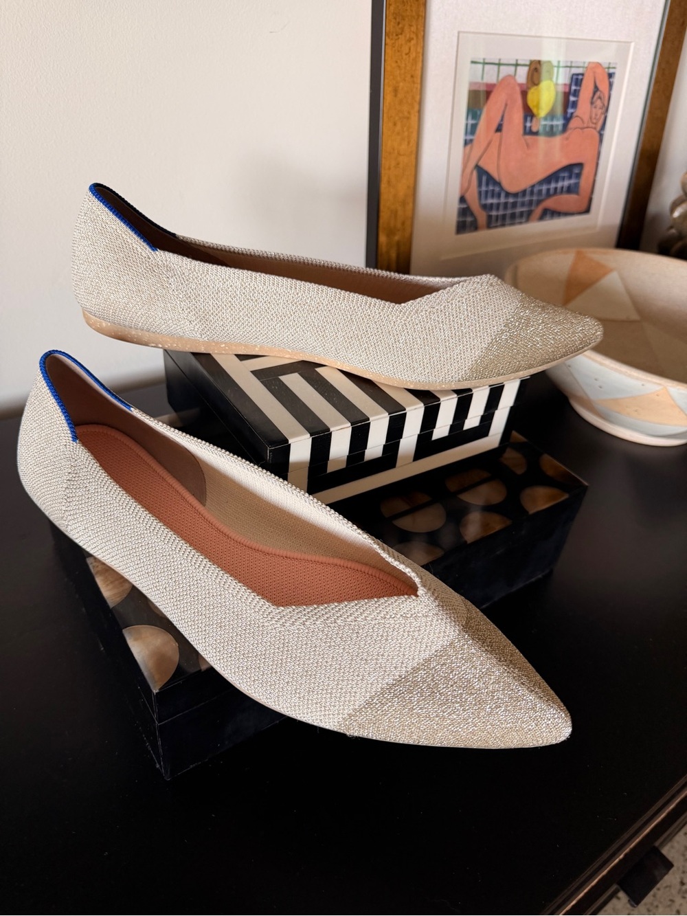Brand new Rothy's Beige Silver Bronze Pointed-Toe Flats